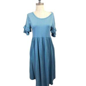 Hailey & Co. Size M Medium  Ruffle Sleeve Soft Knit Teal  Dress